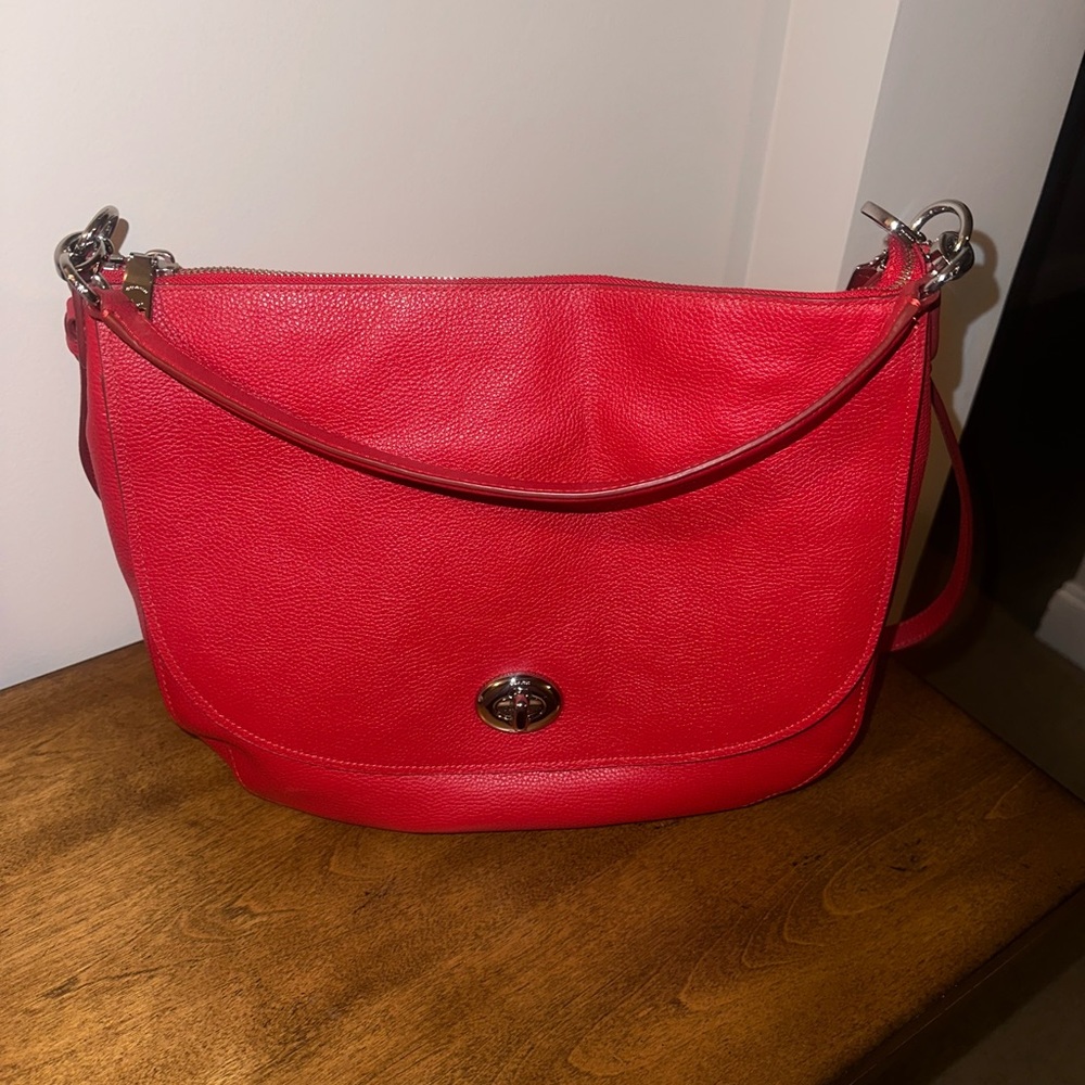 Coach Pebble Leather Turnlock Hobo Crossbody Bag- RED - Picture 5 of 16